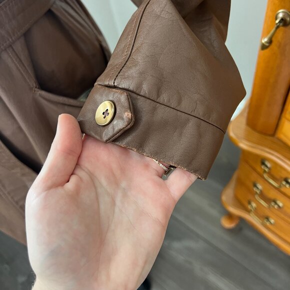 Vintage Brown Leather Long Belted Coat - Picture 5 of 13